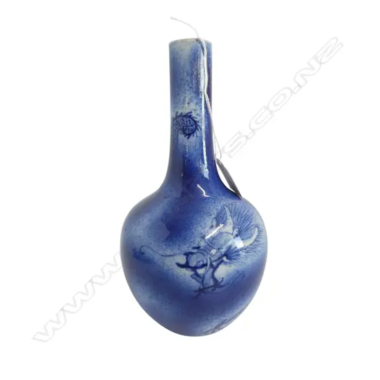 CHINESE BLUE DRAGON PAINTED underglaze VASE small RIM CHIPS. H.228mm. Kangxi marks to the base. Probably 19thC