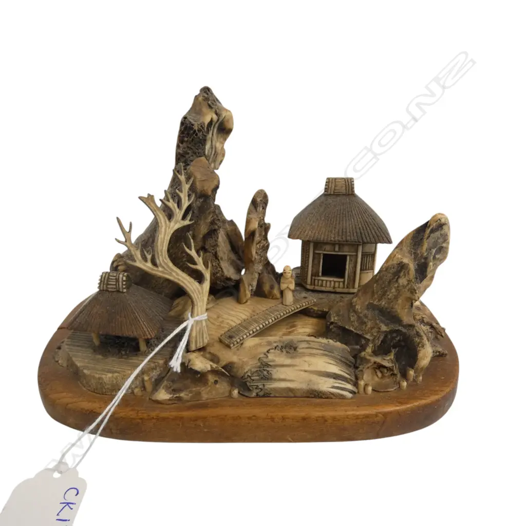 ORIENTAL LANDSCAPE MADE FROM BONE W.185mm Image 1++