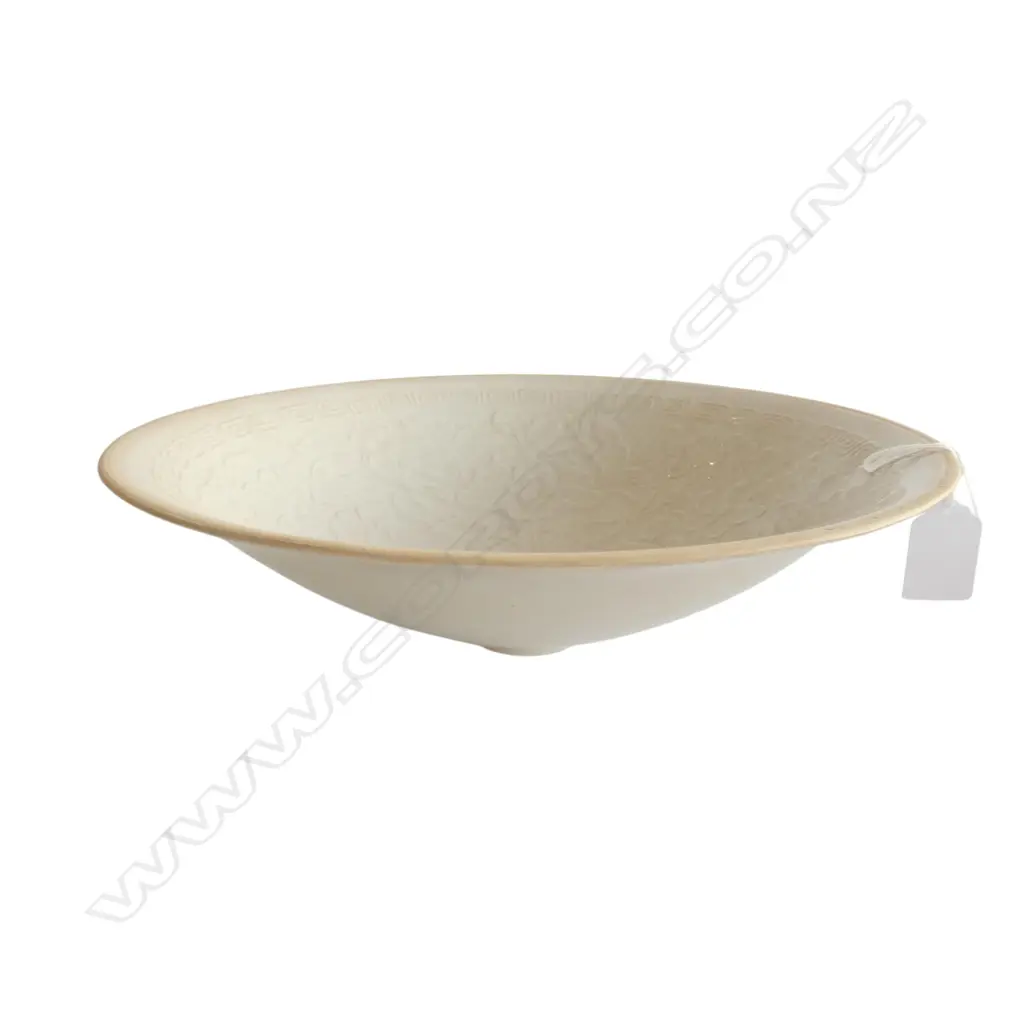 20thC CHINESE LARGE CERAMIC BOWL celadon glaze relief florals. Ding kiln type. Dia.290mm Image 1++