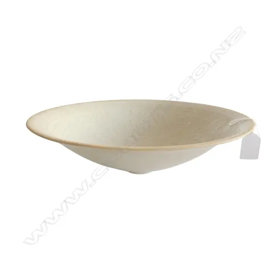 20thC CHINESE LARGE CERAMIC BOWL celadon glaze relief florals. Ding kiln type. Dia.290mm