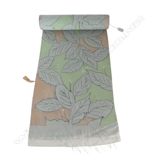 Unused 1980's NISHIJIN TEXTILE (Kyoto) JAPANESE pale green & leaf SILK ROLL L.12M W.370mm. New old stock
