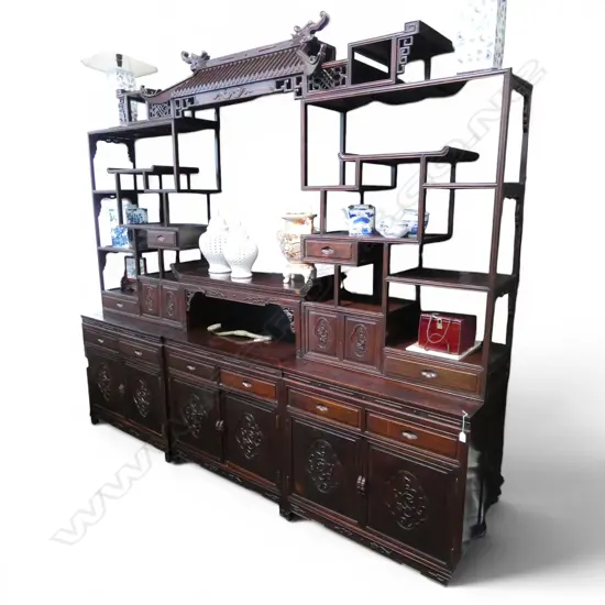 LG CHINESE ROSEWOOD 6 section DISPLAY UNIT 2710x500x2500mm approx.