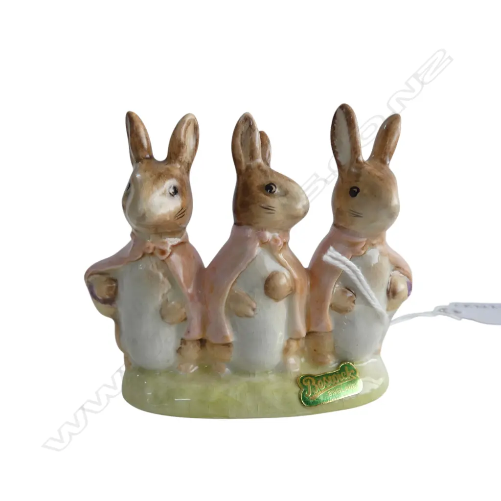 BESWICK BEATRIX POTTER 'FLOPSY MOPSY AND COTTONTAIL', 60x80mm gold backstamp 1948-1972 Image 1++