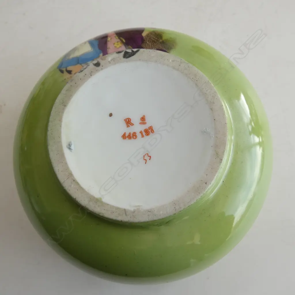 4 PCS GERMAN 'ALICE in WONDERLAND' PORCELAIN; JUG H.150, 2 BOWLS & TRINKET BOX Image 1++