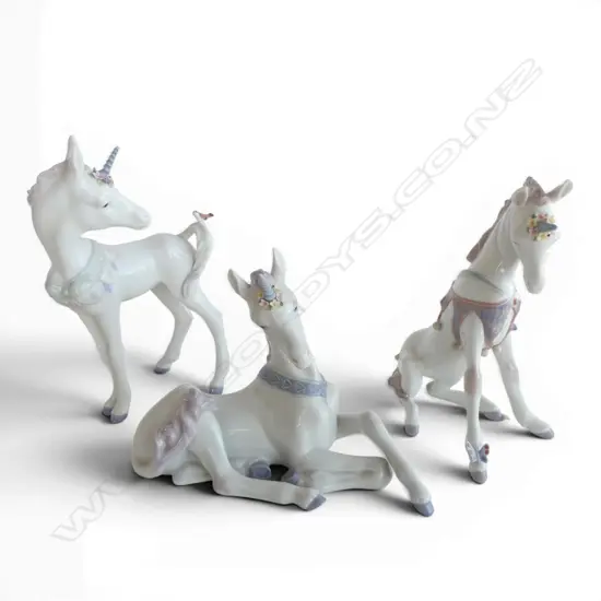 TRIO LLADRO UNICORN FIGURINES, H.250/220/170mm