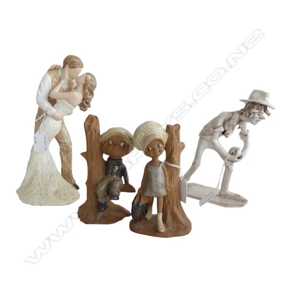 4 CERAMIC PCS; KISSING COUPLE, H.250mm, ITALIAN Man Playing Boules, H.180mm & 2 1970's CHILD FIGURINES, H.160mm Image 1++