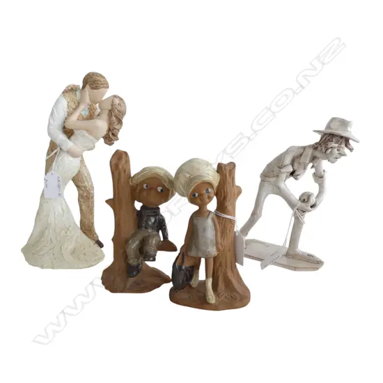 4 CERAMIC PCS; KISSING COUPLE, H.250mm, ITALIAN Man Playing Boules, H.180mm & 2 1970's CHILD FIGURINES, H.160mm