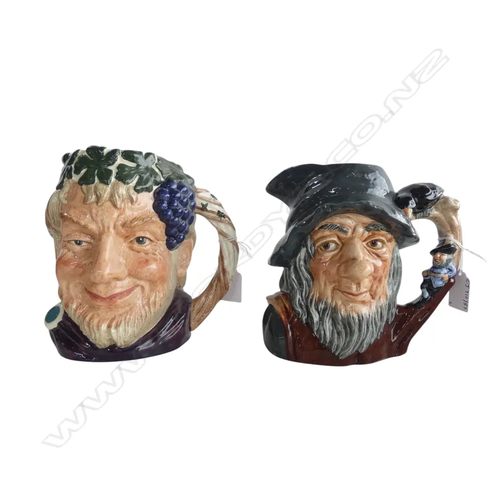 2 LARGE SIZE ROYAL DOULTON CHARACTER JUGS  RIP VAN WINKLE & BACCHUS H160MM Image 1++