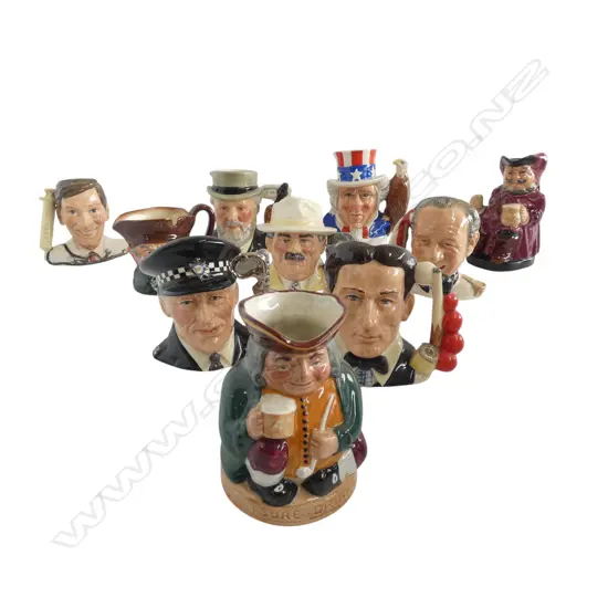 10 MEDIUM SIZED RD CHARACTER JUGS 