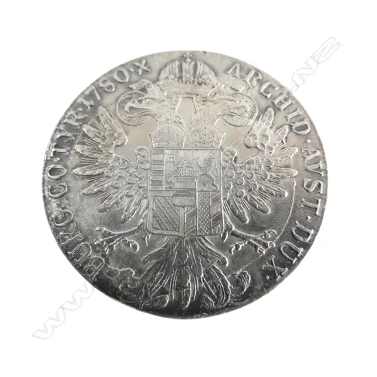 SILVER MARIA THERESA THALER 1780 COIN, 28gm, S.F. Schöbl and Füger Vienna Mint