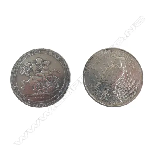 A GEO. III SILVER CROWN 1819 & AMERICAN SILVER PEACE DOLLAR 1922