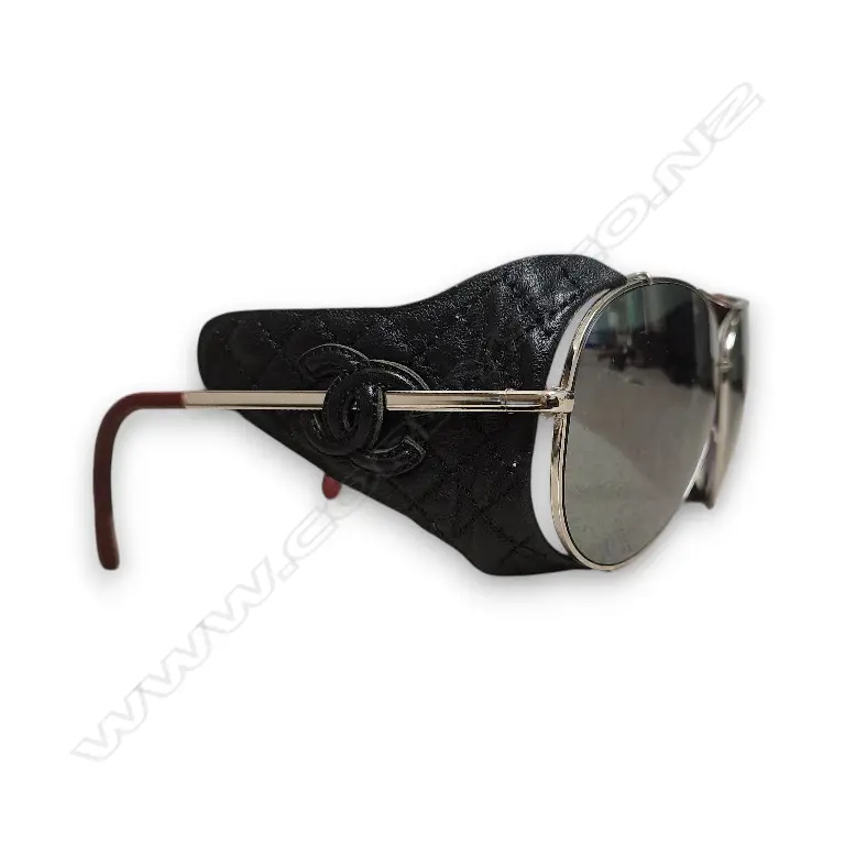 CHANEL AVIATOR SUNGLASSES FEATURE WITH LEATHER SIDE SHIELDS AND A SILVER-TONE METAL FRAME - COPY? PRESCRIPTION GLASSES Image 1++