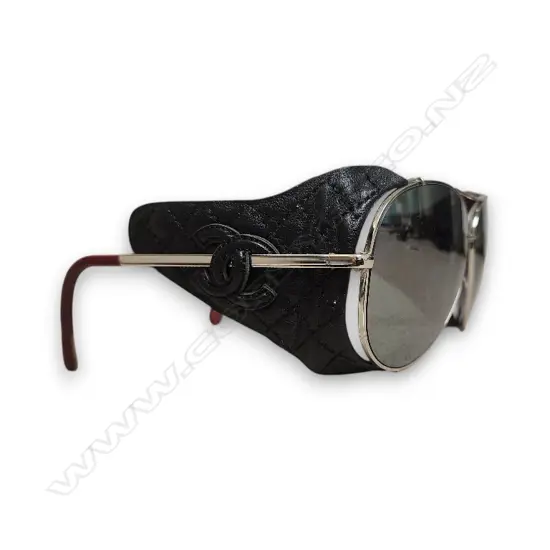 CHANEL AVIATOR SUNGLASSES FEATURE WITH LEATHER SIDE SHIELDS AND A SILVER-TONE METAL FRAME - COPY? PRESCRIPTION GLASSES