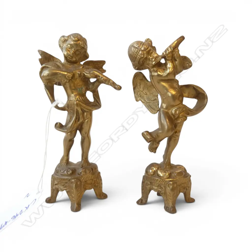 PR VINTAGE BRASS CHERUB MUSCIANS H.145mm Image 1++