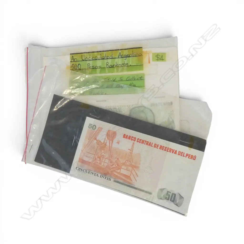 UNCIRCULATED 500 PESOS BANK NOTE + PERU 50 SOL BANK NOTE Image 1++