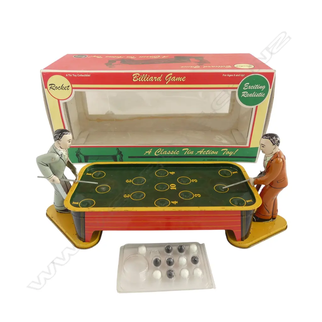 ROCKET USA WIND UP BILLIARD GAME TOY W.380mm, BOXED. MADE IN CHINA Image 1++