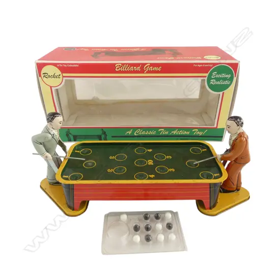 ROCKET USA WIND UP BILLIARD GAME TOY W.380mm, BOXED. MADE IN CHINA