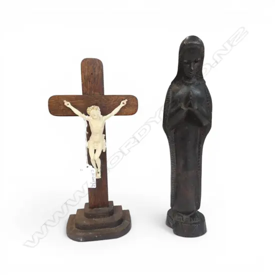 CARVED EBONY MADONNA H.270mm + CRUCIFIX H.255mm