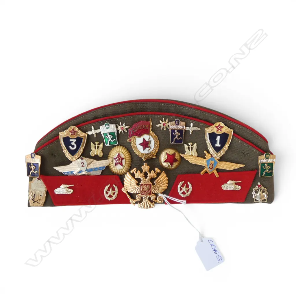 SOVIET STYLE PILOTKS SIDE CAP with various medals & badges Image 1++
