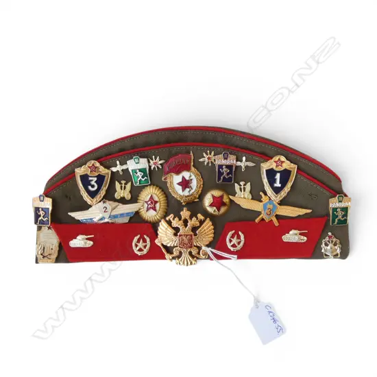 SOVIET STYLE PILOTKS SIDE CAP with various medals & badges