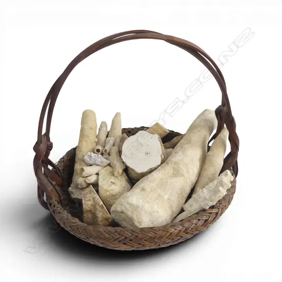 BASKET OF LIMESTONE STALAGMITES / STALAGTITES (COLLECTED MID 20thC)