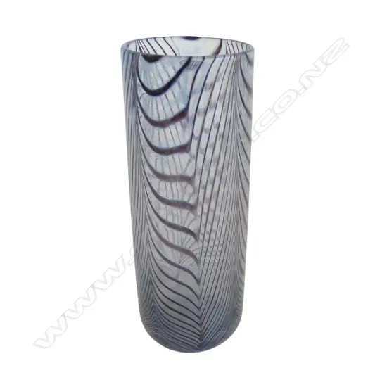 Garry Nash 2001 black feather & clear art glass cylinder vase. H.160mm. Signed