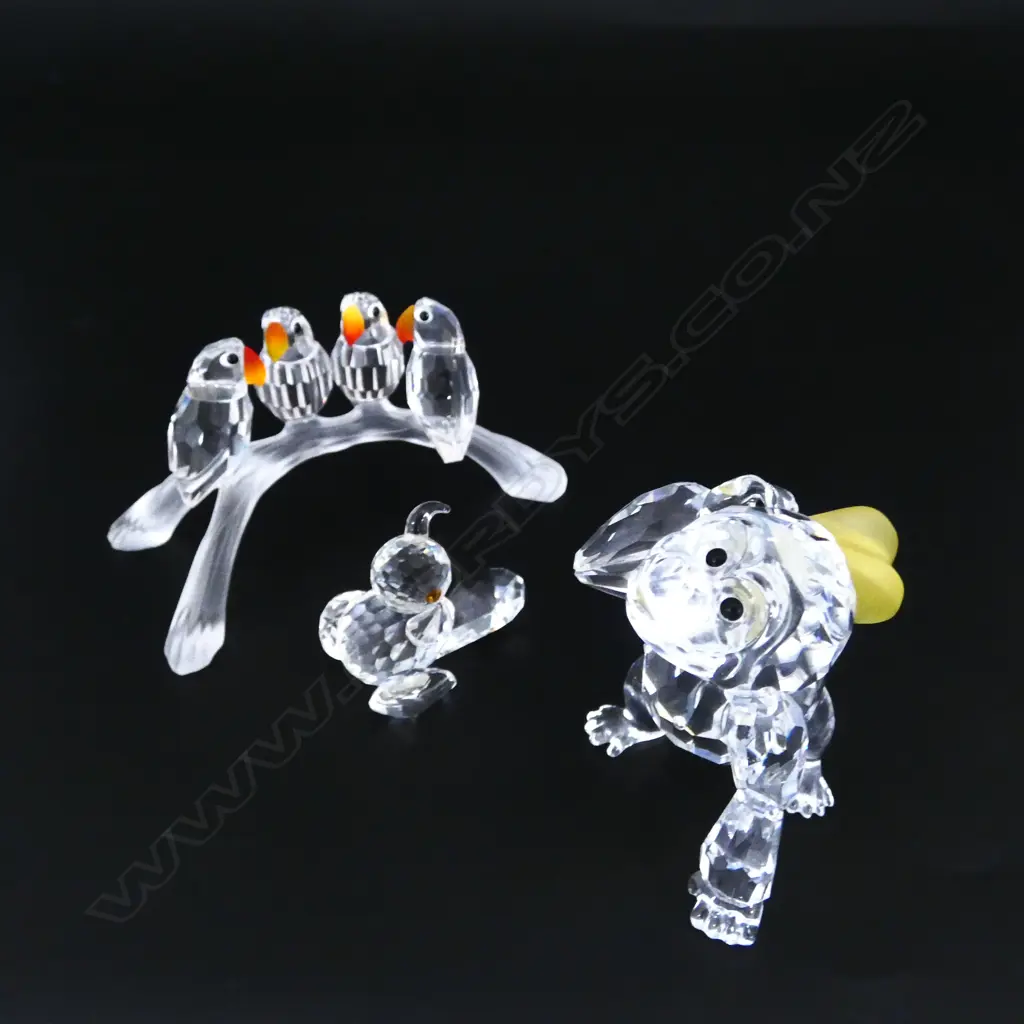 3 PCS SWAROVSKI CRYSTAL 'RARE ENCOUNTERS' SERIES; BABY GORILLA, BABY LOVEBIRDS & BIRD Image 1++