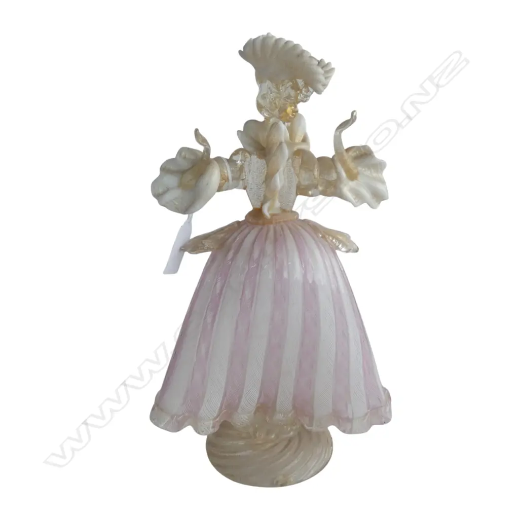 VINTAGE ITALIAN MURANO VENETIAN ART GLASS 'NOBLE LADY' IN LATICINO STRIPED DRESS. Hand made. H.265mm. Image 1++
