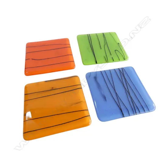 4 fused glass coasters by Vicky Harris 2017. Can wall hang