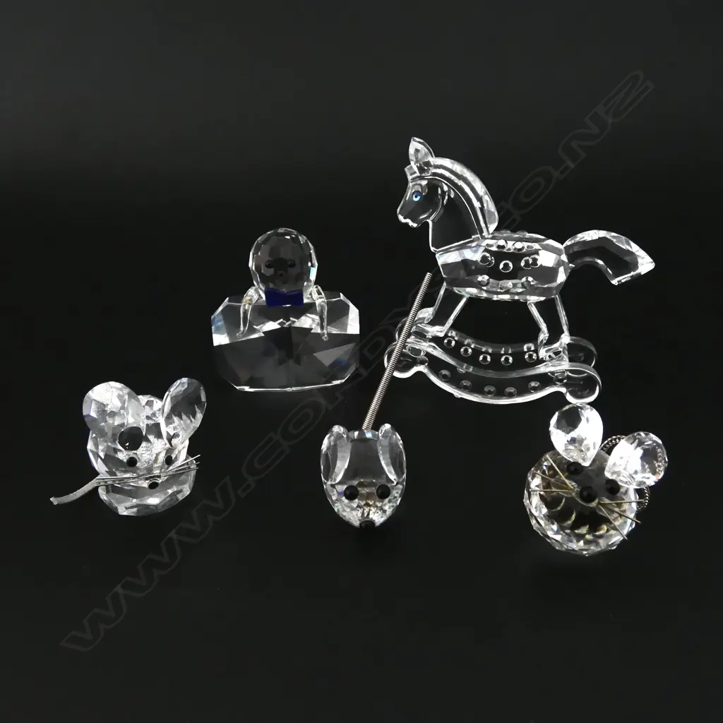 5 SWAROVSKI CRYSTAL MINIATURES; ROCKING HORSE, HUMPTY DUMPTY & 3 MICE Image 1++