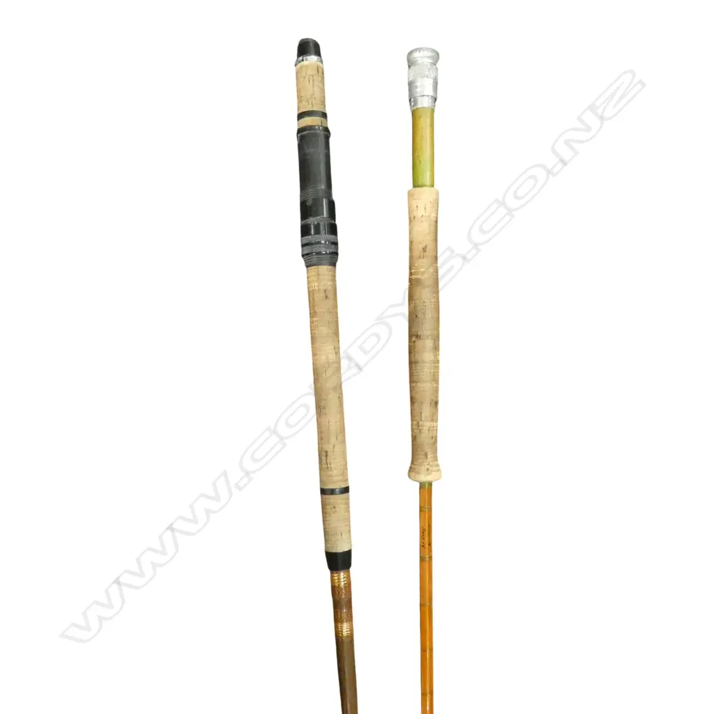 2 VINTAGE FISHING RODS ; SPLIT CANE FLY ROD, AC GRAY AUCKLAND & SWEDISH ABU SPINNING ROD Image 1++