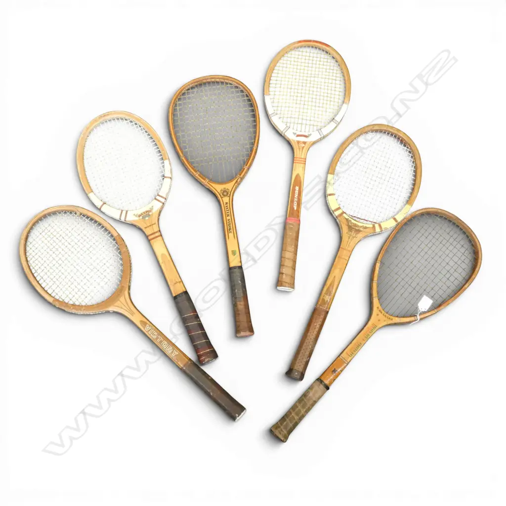 6 VINTAGE WOODEN TENNIS RACKETS L.680mm Image 1++