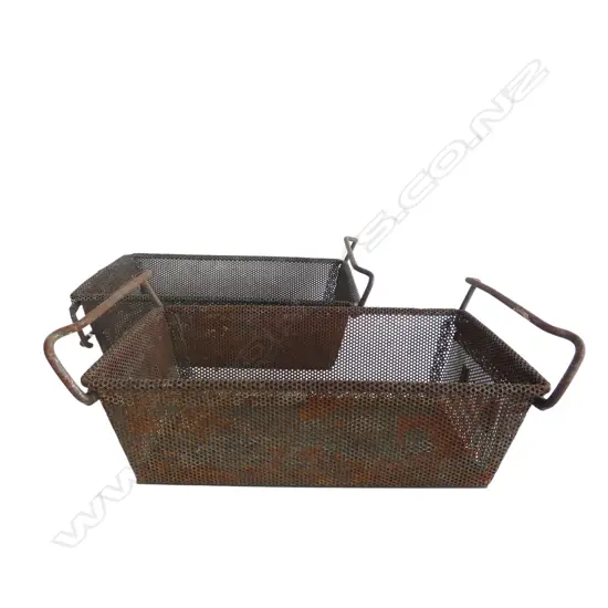 2 VINTAGE PERFORATED METAL CONTAINERS W.500mm