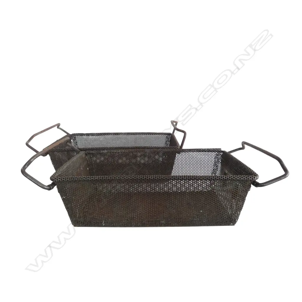 2 VINTAGE PERFORATED METAL CONTAINERS W.500mm Image 1++