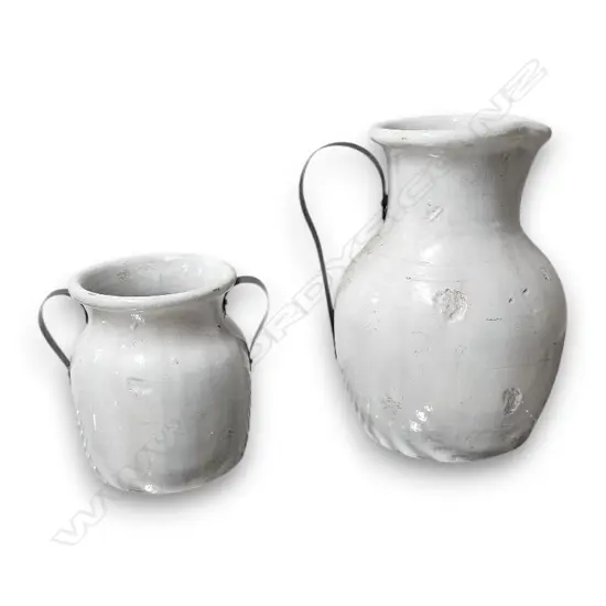 LARGE HANDCRAFTED OF TERRACOTTA JAR AND URN WITH A GLAZED FINISH AND METAL HANDLES 380mm 240mm H