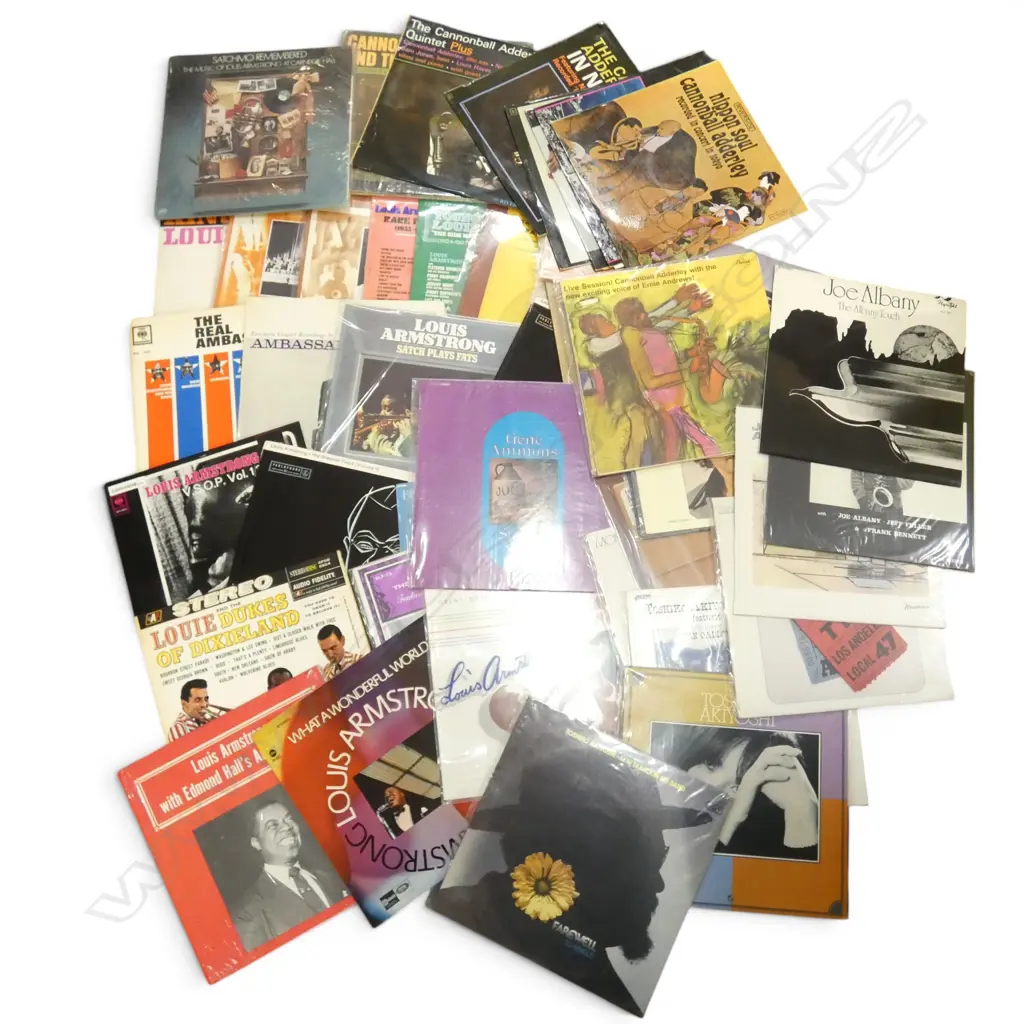 ASST. JAZZ LPs Incl. GENE AMMONS, LOUIS ARMSTRONG, CANNOUBALL ADDERLEY, etc Provenance: Ex Collection Wellington Choy Image 1++