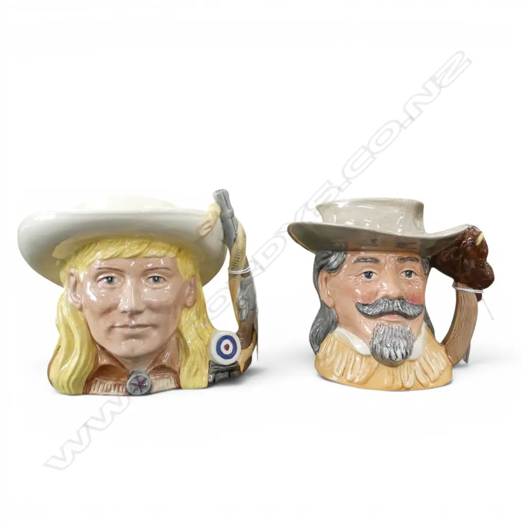2 ROYAL DOULTON WILD WEST CHARACTER JUGS; BUFFALO BILL & ANNE OAKLEY H.130mm Image 1++