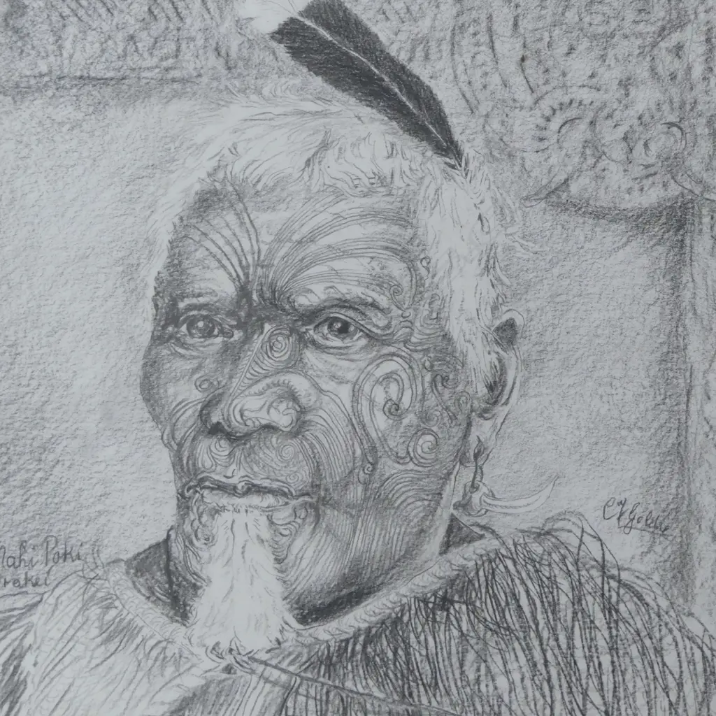 KARL SIM AFTER GOLDIE 'MAHI POKI ORAKEI' PENCIL ON PAPER 400x285mm Image 1++