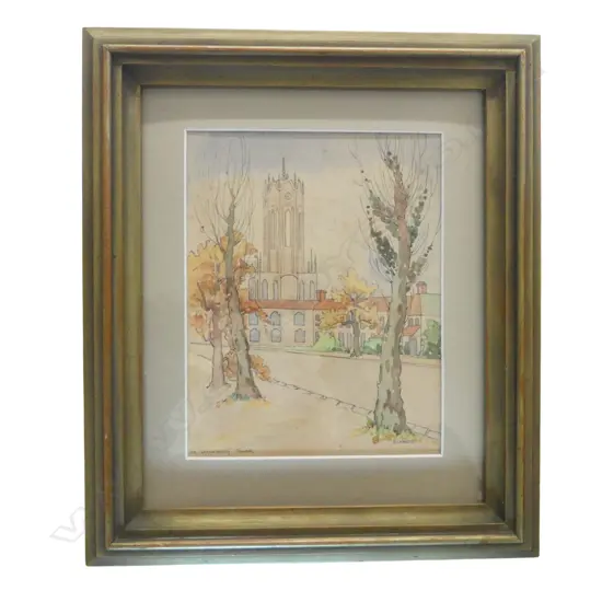 BESSIE CHRISTIE, 'THE UNIVERSITY TOWER', WATERCOLOUR, SIGNED AND TITLED, 225 X 170MM