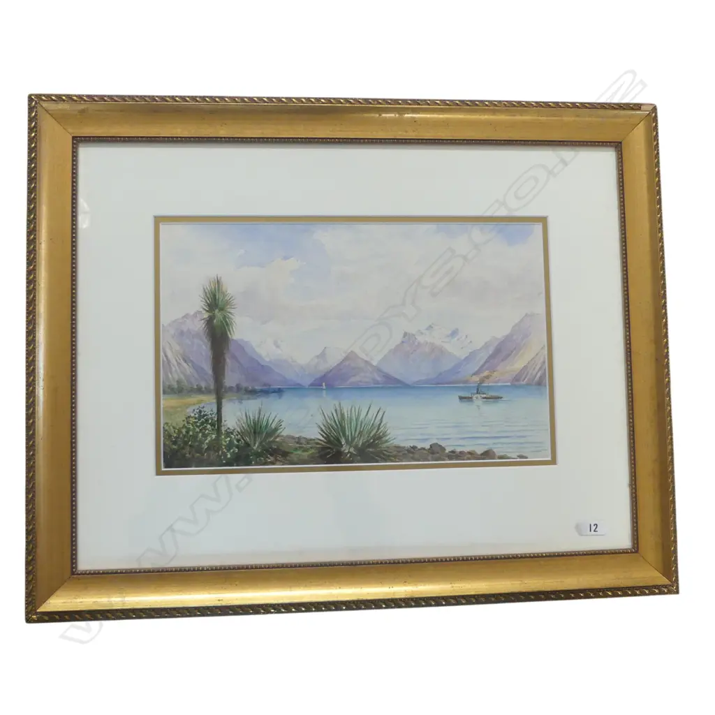 THOMAS DARBY RYAN, LAKE WAKATIPU, WATERCOLOUR, 190 X 300mm Image 1++