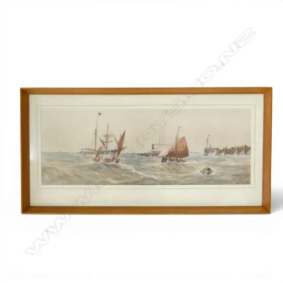 M E ADAMS, BOATS IN CHOPPY SEAS, WATERCOLOUR, SIGNED AND DATED 1900?, 265 x 735mm 