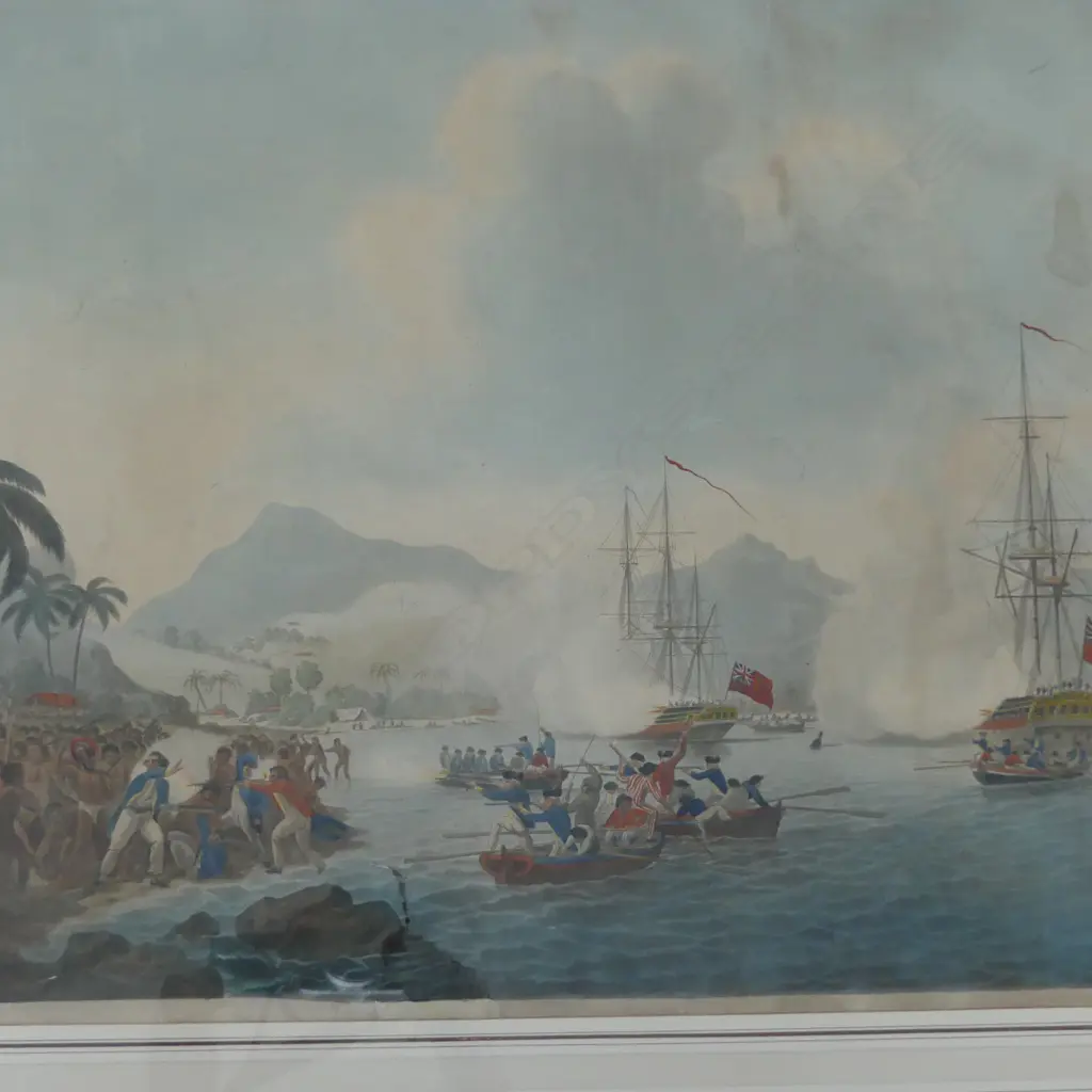 JAMES CLEVELEY, THE DEATH OF CAPTAIN COOK, HANDCOLOURED AQUATINT, 430 X 585MM (SOME TEARS)  Image 1++