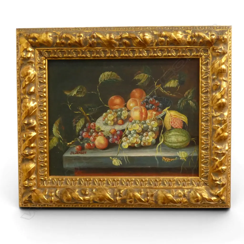 J. L JENSEN, STILL LIFE WITH FRUIT, OIL ON CANVAS ON BOARD IN GILDED FRAME, 190 X 245mm Image 1++