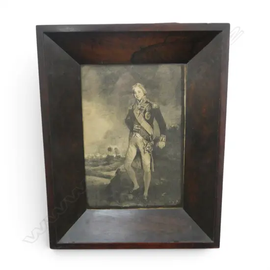 ENGRAVING OF LORD NELSON IN ANTIQUE MAHOGANY FRAME 220x150mm (330x260mm overall)