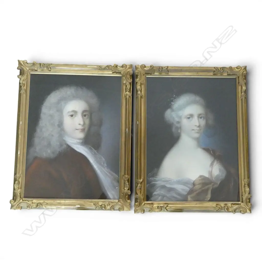 18th CENTURY SCHOOL, PORTRAITS OF A YOUNG COUPLE, PASTEL, UNSIGNED, 570 X 425MM (WATER MARK ON FEMALE) Image 1++