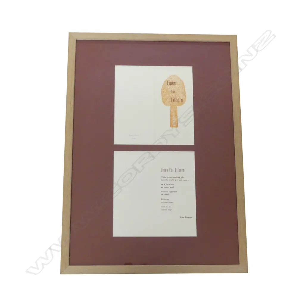 LINES FOR LILBURN, FRAMED POEM FROM PURIRI PRESS, 210 X 200 (EACH) Image 1++
