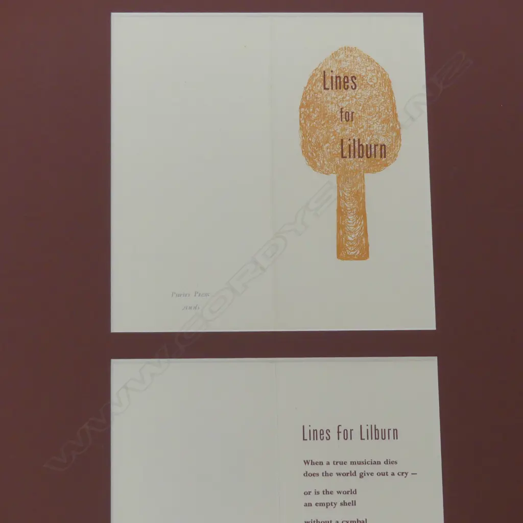 LINES FOR LILBURN, FRAMED POEM FROM PURIRI PRESS, 210 X 200 (EACH) Image 1++