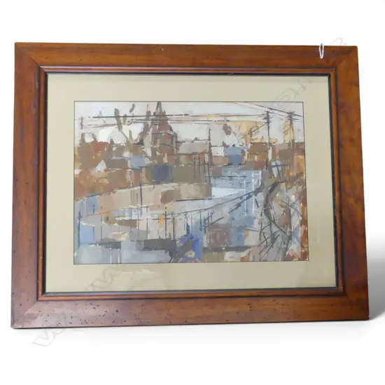 ARTIST UNKNOWN, ABSTRACT CITY SCENE, GOUACHE, 335 X 470mm (NUDE STUDY VERSO)
