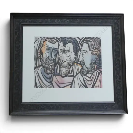 TOM ESPLIN, THREE APOSTLES, WATERCOLOUR AND INK, SIGNED, 285 X 370mm