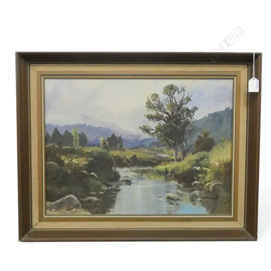 HARRY SMITH, BUSH STREAM ARAHURA, OIL ON BOARD, SIGNED, 370 x 520mm